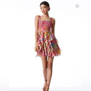 Alice + Olivia Jocelyn Smocked Ruffle Minidress